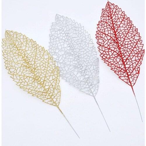 20pcs 30CM For christmas decoration artificial plastic leaf Xmas leaves gold dust powder silver red