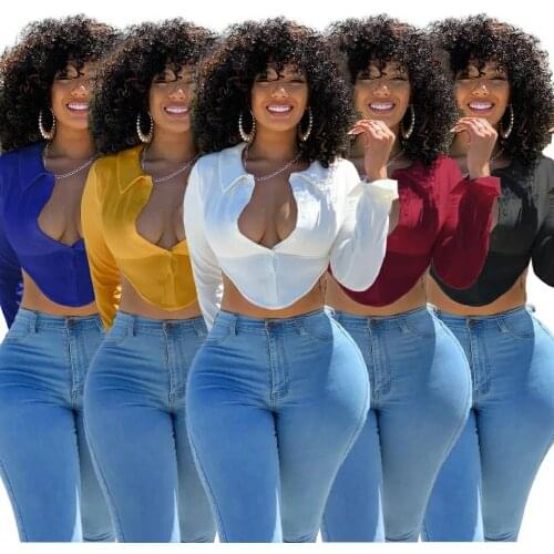 2021 Sexy V Neck Asymmetric Crop Top Versatile Long Sleeve Outdoor Streetwear Shirt For Women