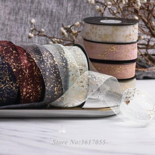 25mm 10yards New Glitter Organza Ribbon Flower Wrapping Ribbon Christmas Gift DIY Snow Yarn Ribbon Wedding Birthday Party Decor