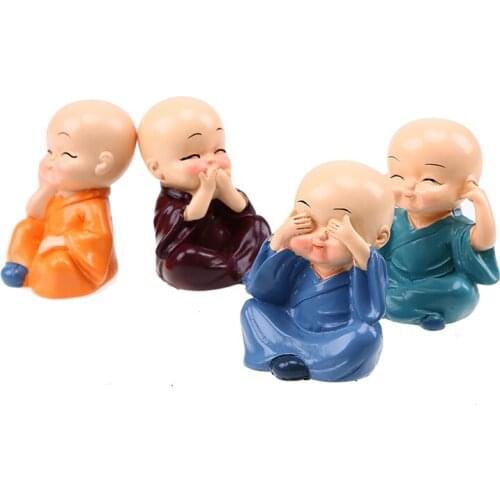 4piece Small Monks Set Resin Statue Miniature Kung Fu Buddha Figurine Monk Crafts Car Ornaments Home Fairy Garden Decoration