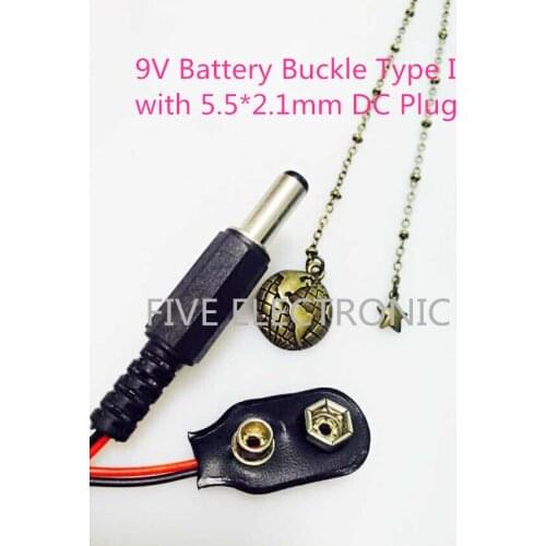 9V Battery Buckle Connector Type-I with 5.5*2.1mm DC Plug 15CM wire lead soft shell type-1 battery lock