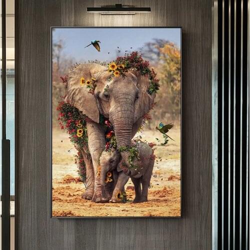 Abstract Mother and Child Elephant Art Posters and Prints Canvas Paintings Wall Art Pictures for Living Room Decor (No Frame)