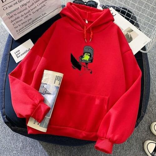 Oversized Women Cute Funny Hoodies Frog Printed Sweatshirt Women Autumn Winter Pullovers Thick Warm Hoodie Korean Style Jumper