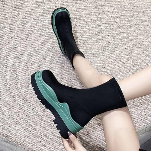 Chelsea Boots Slip-on Women Sock Boots Ankle Shoes 2021 Autumn Winter Motorcycle Punk Platform Heel Shoes Booties