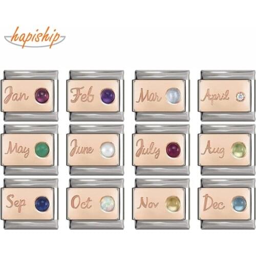 Hapiship 2020 New Original Daisy New Rose 12 Month Charm Links Fit 9mm Bracelet Stainless Steel Jewelry DIY Making DJ253