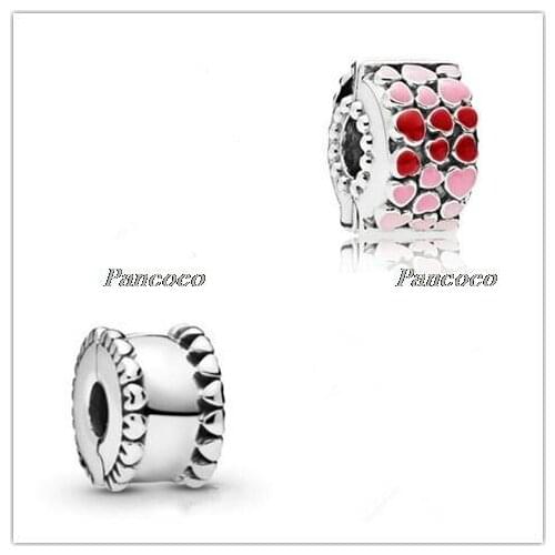 925 Sterling Silver Charm Red & Pink Enamel Burst Of Clip Lock Stopper Beads Fit Pandora Bracelet & Necklace Jewelry
