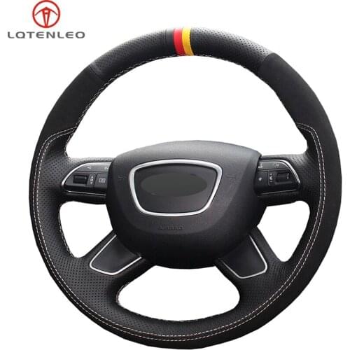Black Genuine Leather Suede DIY Car Steering Wheel Cover For Audi A6 (C7) 2012-2016 Q3 2013-2017 Q5 2013-2017 Q7 2012-2015