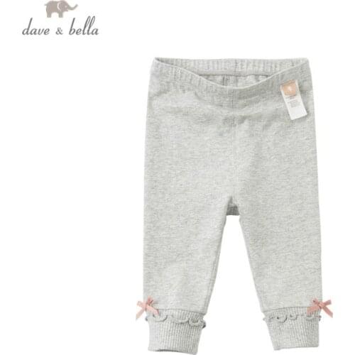 DBJ16968 dave bella spring baby girls fashion bow solid pants children full length kids pants infant toddler trousers