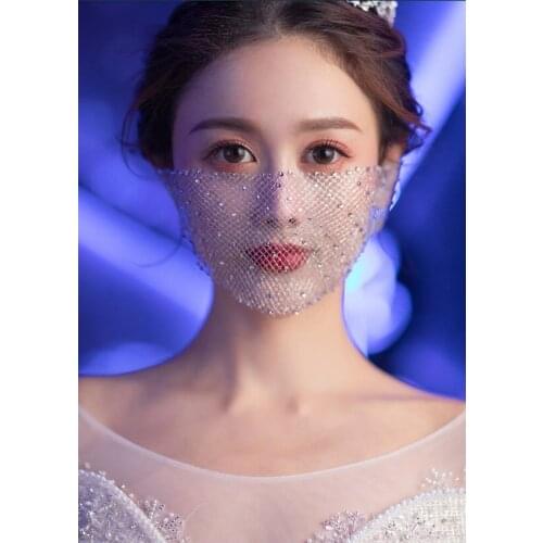 Brand New Shining diamond Bride Wedding Veil Cover Face Fairy Sexy Portrait Thin Through Mask Veil
