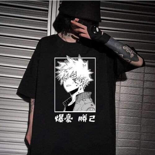 My Hero Academia Bakugou Katsuki Printed Round Neck T-Shirts Cozy Short Sleeve Tops