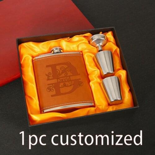 Flasks Personalized Custom Engraved 7oz Stainless Steel Flasks Sets For Him Her Weddings True Metal Leather JH063