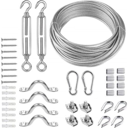 41Pcs 20M PVC Coated Stainless Steel Rope Kit Outdoor Garden Wire Screw Hooks Turnbuckles Sun Shade Sail Canopy Accessories