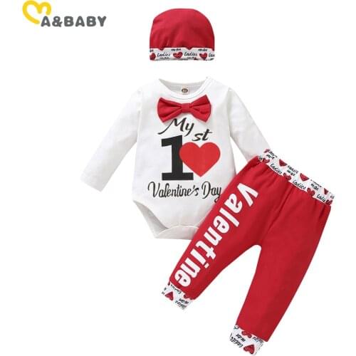 Ma&Baby 0-12M Valentines Day Baby Boy Clothes Set Long Sleeve Letter Romper Pants Outfits Costumes