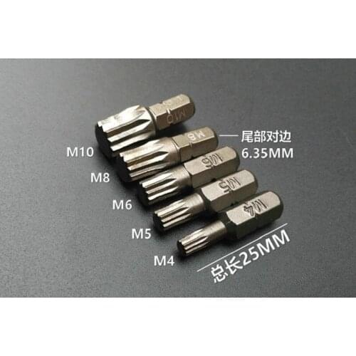 New 5pcs/set Magnetic 1/4" Spline bit M4 M5 M6 M8 M10 - L25mm S2 Steel Hex Screwdriver Bits DIY Hand Tools