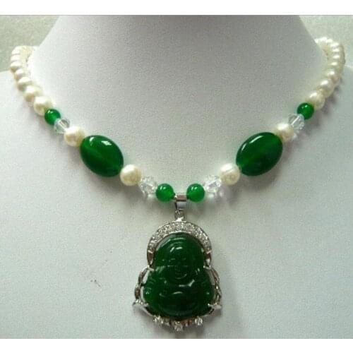 Fashion jewelry Free Shipping green jades/pearl necklace Buddha/Guanyin lucky pendant