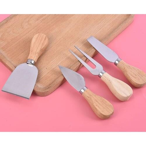 4pcs/set Oak Bamboo Cheese Cutter Knife Slicer Kit Kitchen Useful Cooking Tools