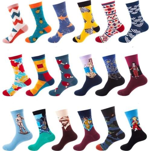 1PC New Womens Socks Street Trend Medium Tube Lovers Ordinary Leisure Cotton Printed Cartoon Stripe Mens