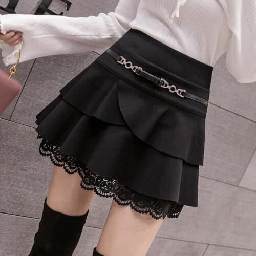 2020 autumn and winter new ruffled high waist slim slimming mini lace cake dress