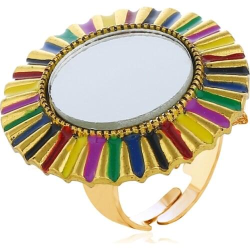 New Vintage Gold Sunflower Adjustable Rings For Women Wedding Party Female Statement Finger Mirror Ring Punk Gypsy Jewelry Gift