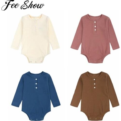 2021 Newborn Infant Kids Baby Girls Boys Autumn Causal Bodysuits Knitted Ribbed Long Sleeve Solid Warm Jumpsuits Outfit 0-24M