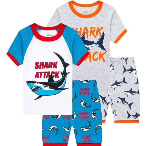 Boys' Pajama Sets Boys Cartoon Sleepwear Dinosaur Pajamas Boys Toddler Kids Grow in The Dark T-Rex 4 Pieces Short Pajama Set