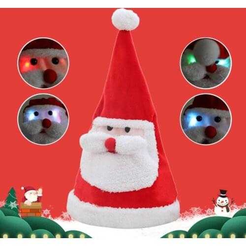 Santa Hat Christmas Hats Soft Plush Crazy Hat for Kids Gift Party Favors Battery Supply Songs LED Holiday Jumping Hat A2UB