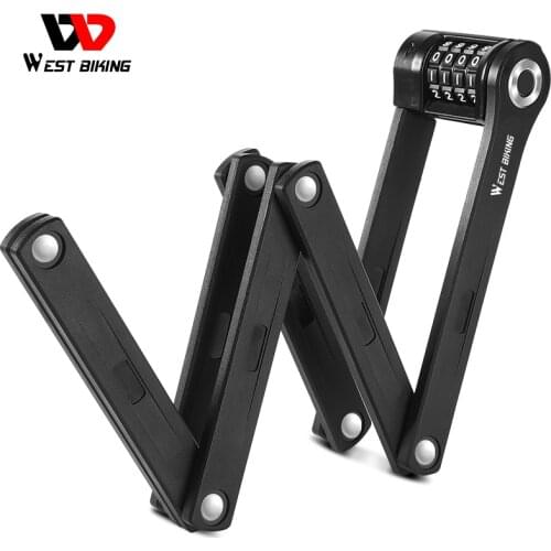 WEST BIKING Bicycle Lock Foldable Cycling Password Lock Anti-theft Safety Alloy Steel Lock MTB Road Bike E-bike Motorcycle Lock