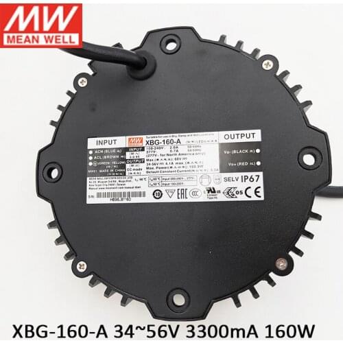 MEAN WELL XBG-160-A 34~56V 3300mA 160W circular shape LED Power Supply Constant Power Adjustable LED Driver waterproof IP67