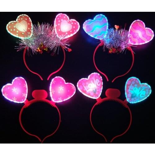 12 pcs Luminous LED Love Flash Headband Christmas Valentines Day Hair Hoop Hair Band Hair Ornament Girl Dress Decoration
