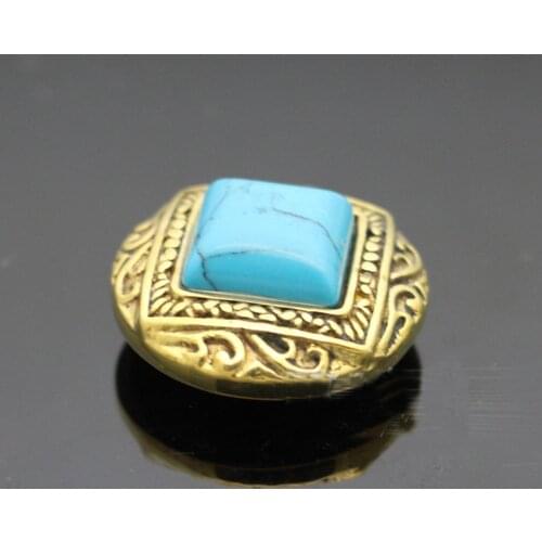 Solid brass blue stone bedding DIY leather craft pattern carved rivet decoration screws button 4pcs/lot