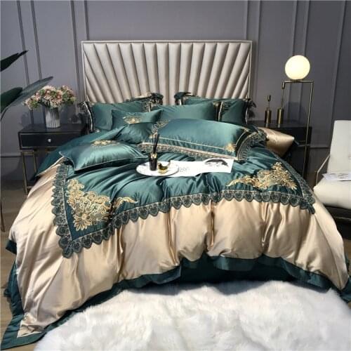 600TC Egyptian cotton Embroidered Four-Piece Lace Machine Embroidery Luxury High-End Hotel king size Bedding set