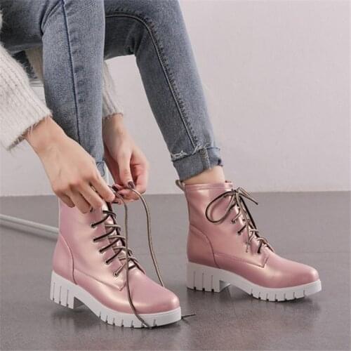 PXELENA NEW 5 Candy Color Women Boots Chunky Med Heels Combat Military Biker Motorcycle Shoes Green Pink Yellow Plus Size