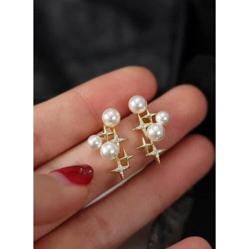 2021 New Korean Small Star Modelling Fashion Drop Earrings Elegant Temperament Joker Sweet Pearl Women Fine Earrings Trend