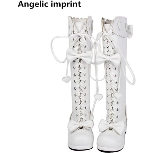 Angelic imprint mori girl Women motorcycle boots lady lolita shoes woman princess mid heel dress pumps bowtie lovely heart 4.5cm