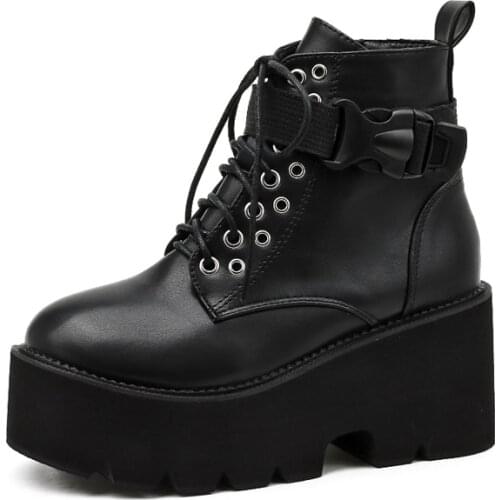 Winter shoes Leather Women Ankle Boots Chunky Heel Platform Boots Female Punk Style Thick Bottom Female Motorcycle Boots LJB218