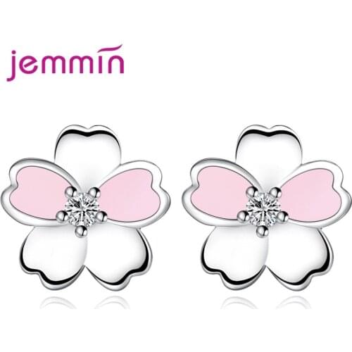 Exquisite Boucle D'oreille Femme Flower Pattern Piercing Stud Earrings For Women 925 Sterling Silver Cubic Zirconia Ear Jewelry