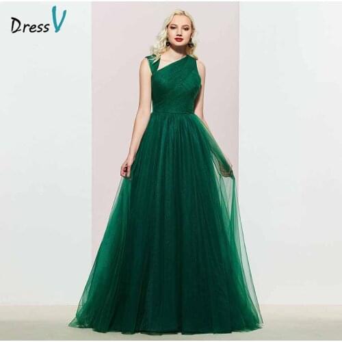 Dressv dark green evening dress a line elegant sleeveless floor-length pleats wedding party formal dress evening dresses