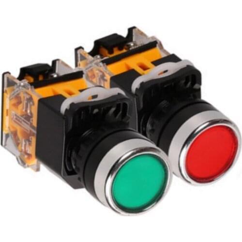 2Pcs Button Switch LA38-11 Start Button Jog Button LA38-11 Normal Button No Light Without Lock Button