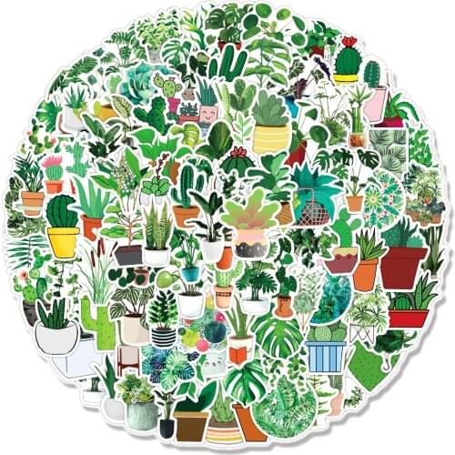 50/100PCS Green Plants Graffiti Stickers For Laptop Skateboard Guitar Luggage Refrigerator Thermos Waterproof Decal Sticker Toy