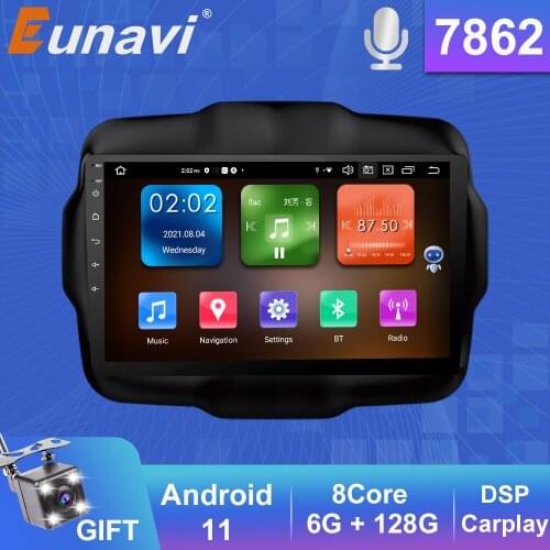 Eunavi 2 DIN Android 11 For Jeep Renegade 2016 2017 2018 2019 2020 Car Radio DVD Multimedia Video Player Navigation GPS 2din