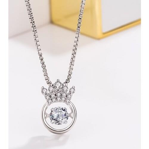 Shiny Crystal Crown Pendant Necklace Cute Inlaid Rhinestones Chain Fashion Necklace For Women Clavicle Chain
