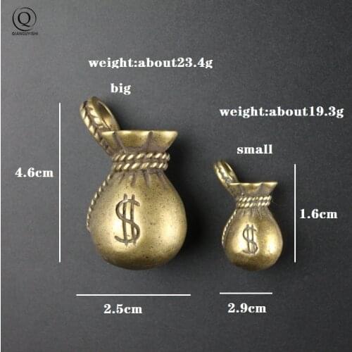 BIG Money Bag Keychains Hanging Pendants Trinket Metal Pure Copper Lucky Purse Keyrings Charms Ornament Vintage Handmade Craft