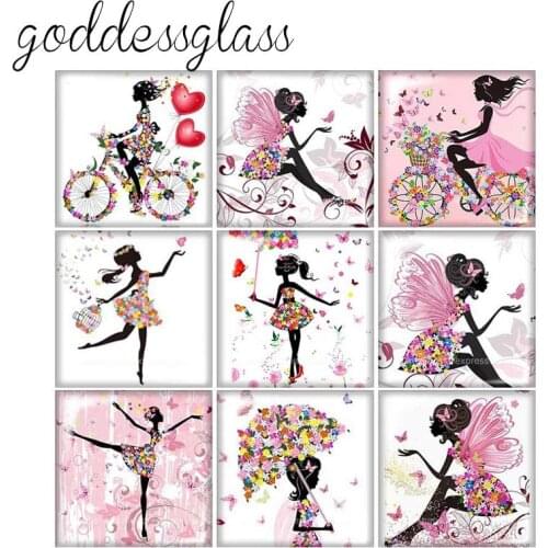 Girls Lovely lady beauty 10pcs mixed 12mm/20mm/25mm/30mm Square photo glass cabochon demo flat back Making findings