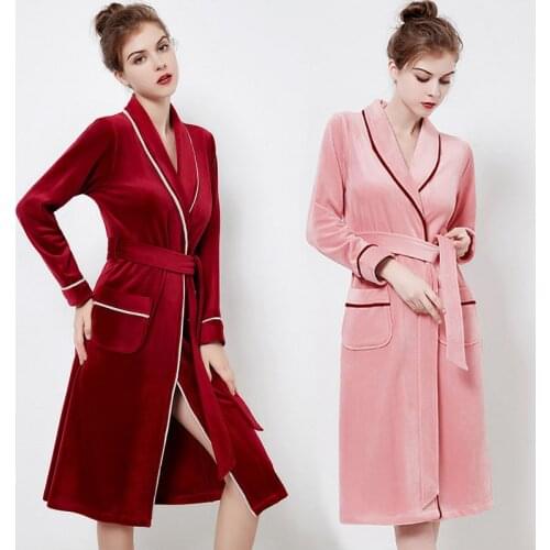 Women Thick Sleepshirts Nightdress Robes Winter Warm Coral Fleece Sleepwear Female Pajamas Home Clothes Kimono Hotel Bathrobe