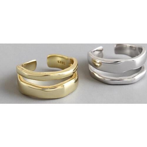 Real 925 sterling silver irregular double layer rings for women anel feminino bijoux, bague femme 925 ring gold color jewelry