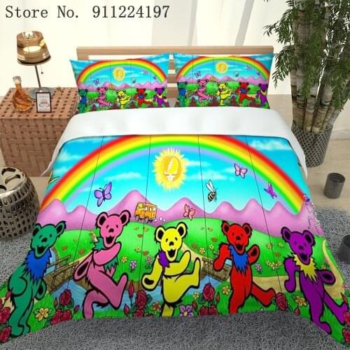 3D Printing Bedding Set Cartoon Duvet Cover Set Queen King Size 2/3pcs Luxury Color Bear Rainbow Bedclothes Microfiber Bed Cover