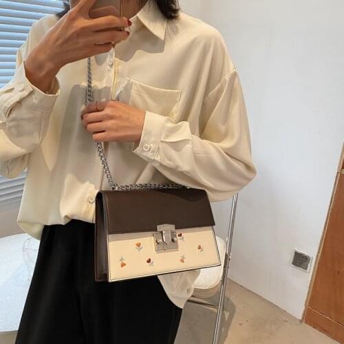Small Bag Womens 2021 New Embroidered Heart Chain Small Square Bag Handbag Shoulder Messenger Bag