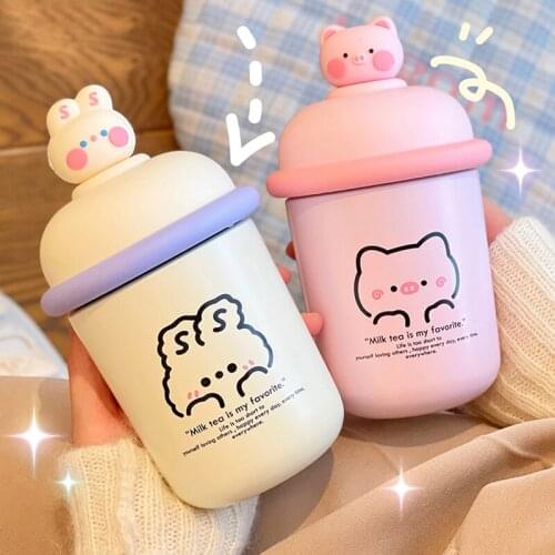 Cute Pet Thermos Cute Animal Stainless Steel Water Bottle with Cover Strap Exquisite Cabinet Sealed Leakproof Milk Coffee Cup