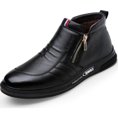 2021 New Men Boots Leather Winter Faux Wool Keep Warm Waterproof Non-slip Casual Short Snow Boots Cotton Shoes for Men 38-44