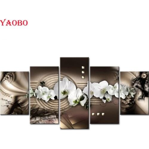 5pcs Full Square/Round Drill 5D DIY Diamond Painting "Magnolia Flower" Multi-picture Combination 3D Embroidery Mosaic Pattern